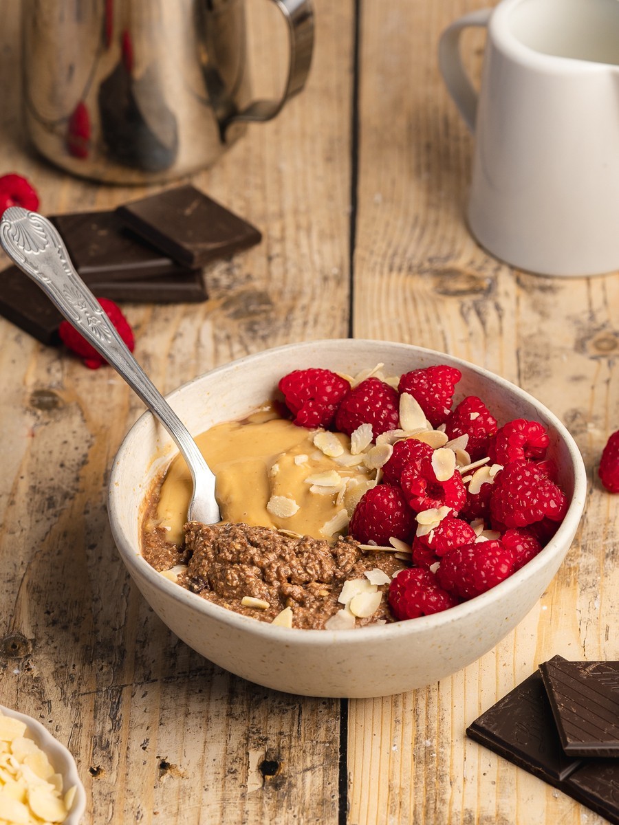 Kakao Himbeer Mandel Porridge